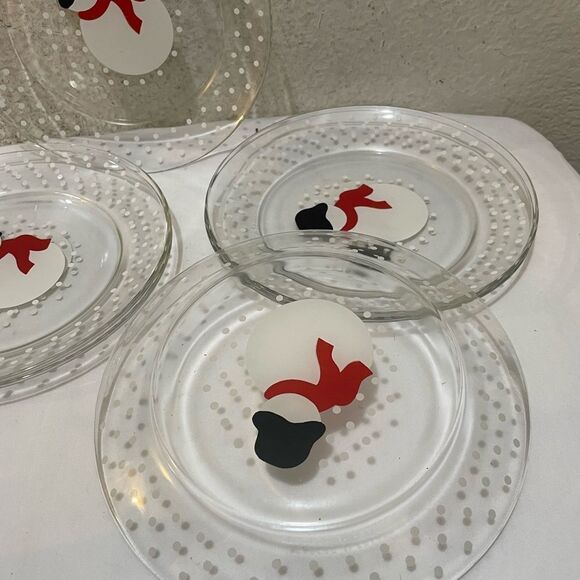 Set of 6 VGC ARCOROC made in France Glass Snowman Salad Dessert Plate 8” G19 - Picture 5 of 8